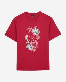 Red T-Shirt With Flower Skull Serigraphy | Men | Cherry