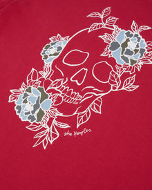 Red T-Shirt With Flower Skull Serigraphy | Men | Cherry