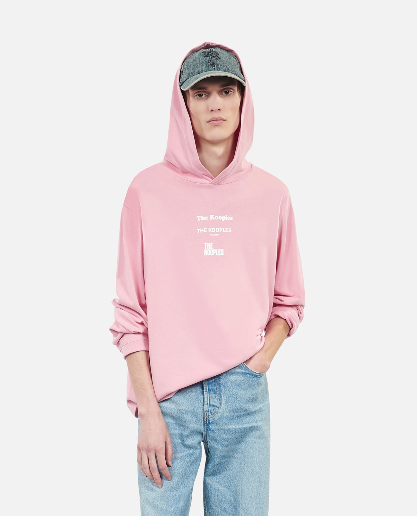 Long-Sleeved Hooded Locations Serigraphy T-Shirt | Men | Sweet Pink