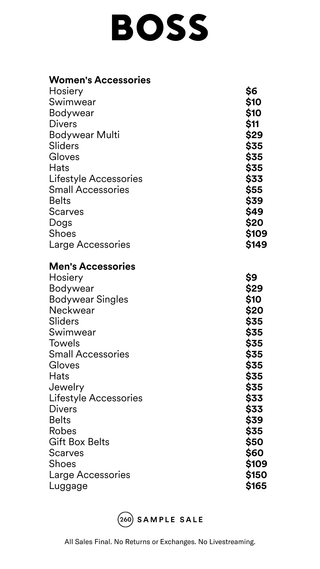 Price table
