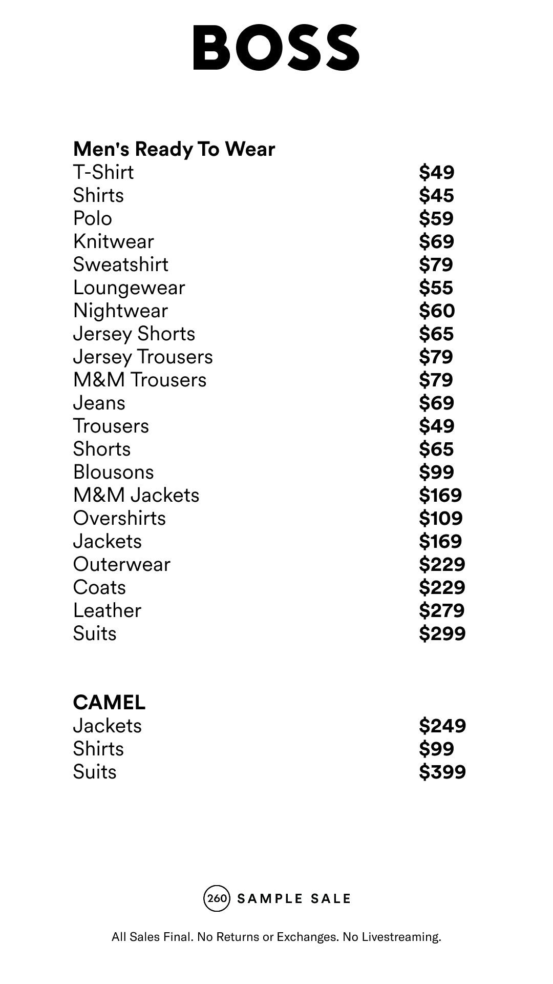 Price table