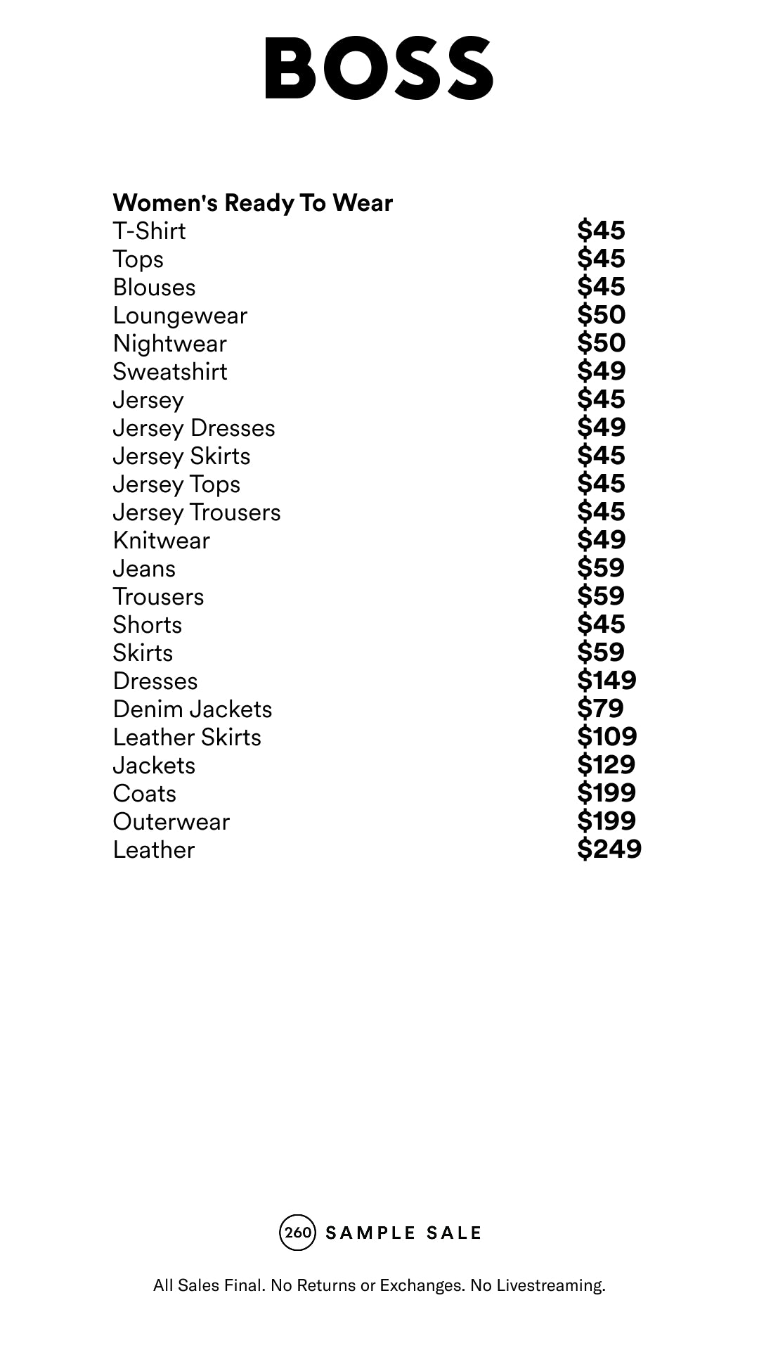 Price table