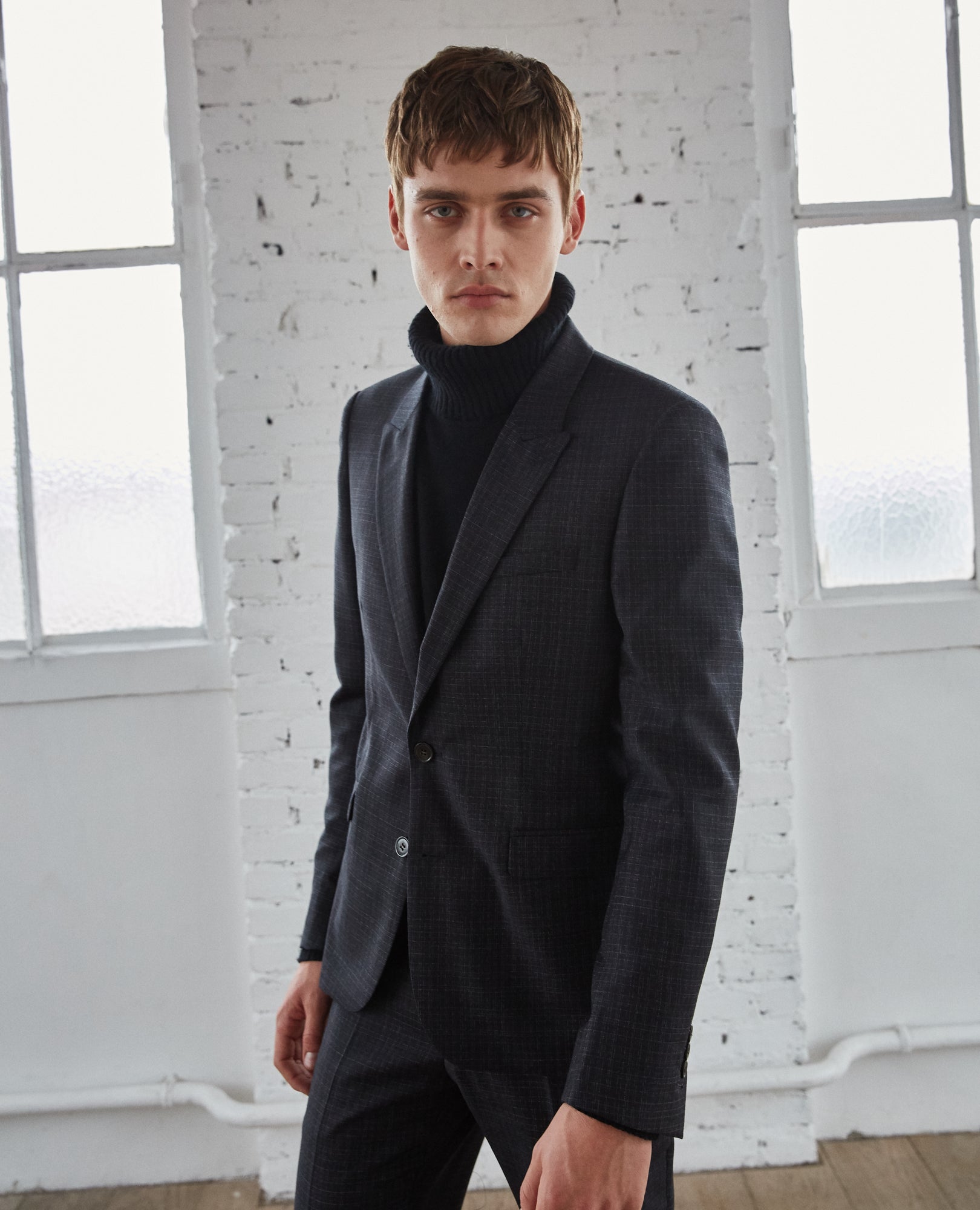 Dark Grey Wool Suit Jacket With White Micro Polka Dots | Men | Anthracite