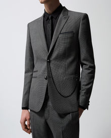 Patterned Slim-Fit Formal Gray Jacket | Men | Black Dark Grey