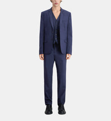 Blue Micro-Pattern Wool Suit Jacket | Men | Navy x Black