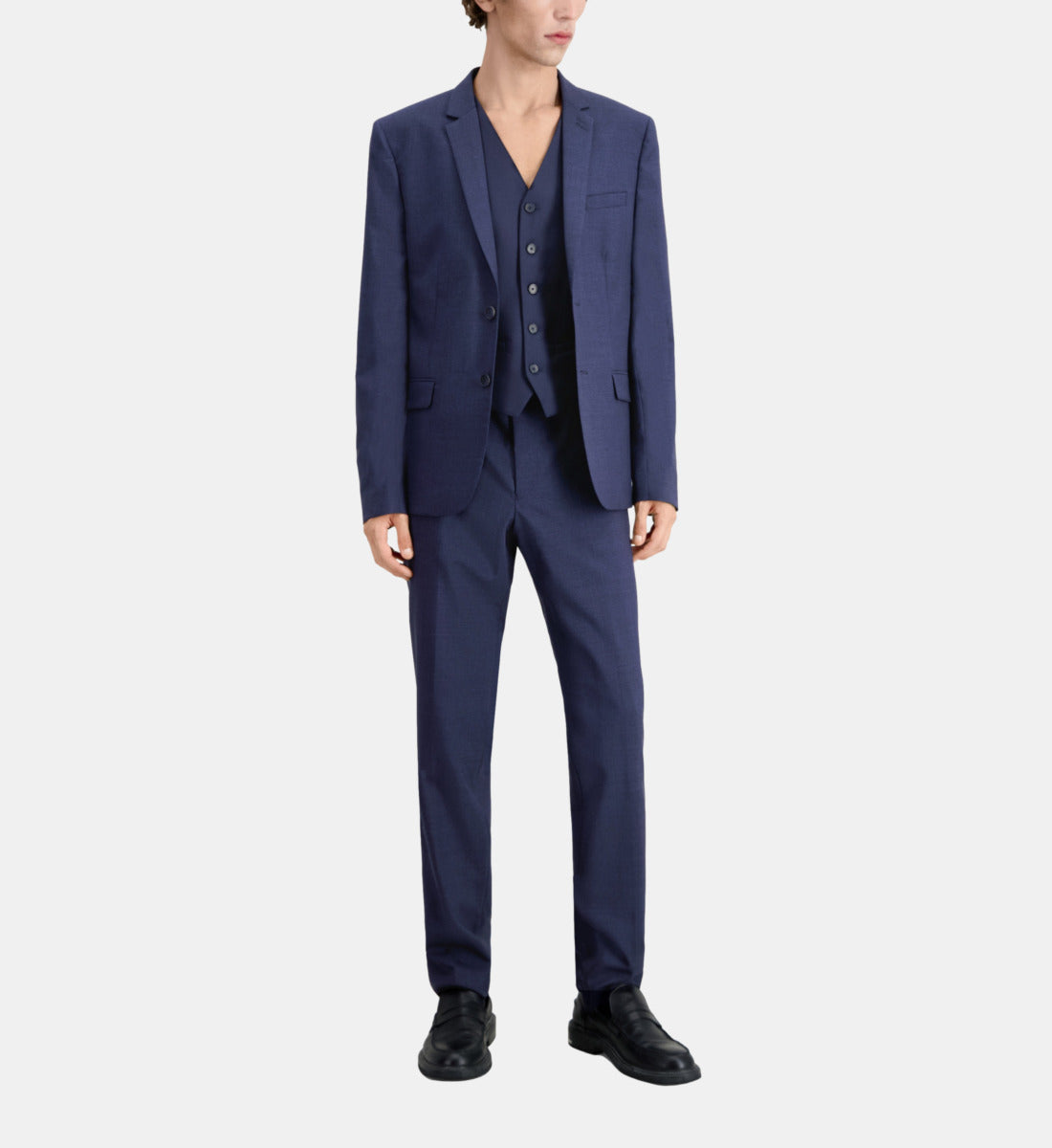 Blue Micro-Pattern Wool Suit Jacket | Men | Navy x Black