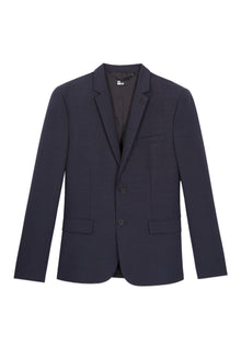 Blue Micro-Pattern Wool Suit Jacket | Men | Navy x Black