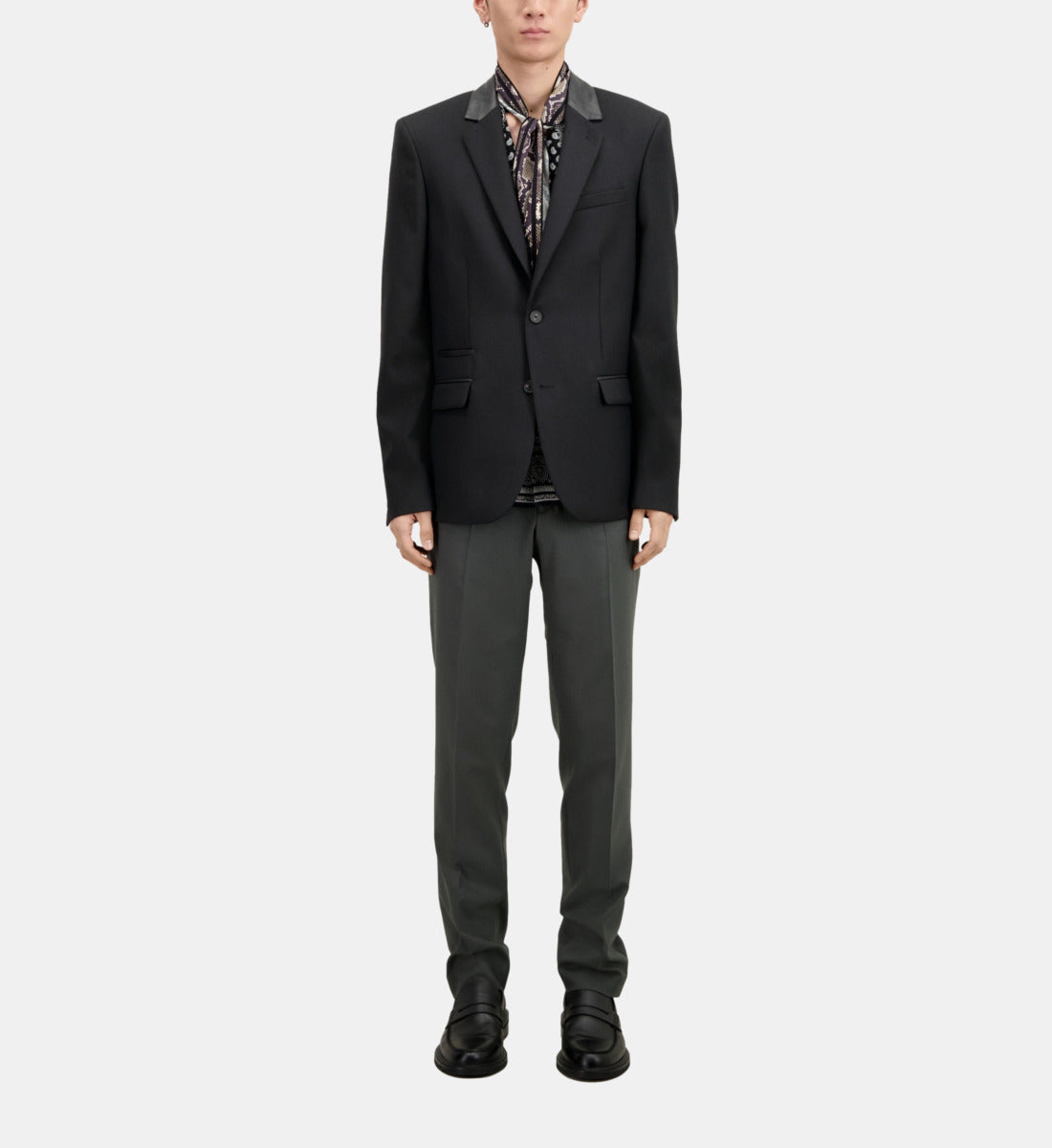 Wool Blazer With Leather Details | Men | Black