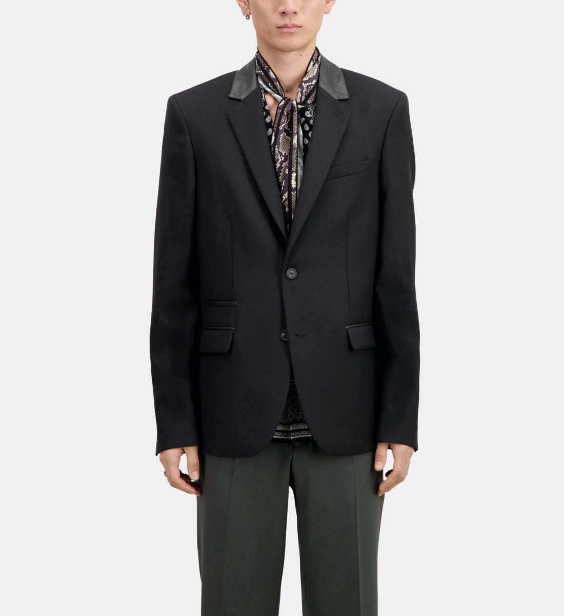 Wool Blazer With Leather Details | Men | Black