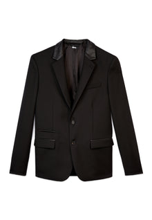 Wool Blazer With Leather Details | Men | Black