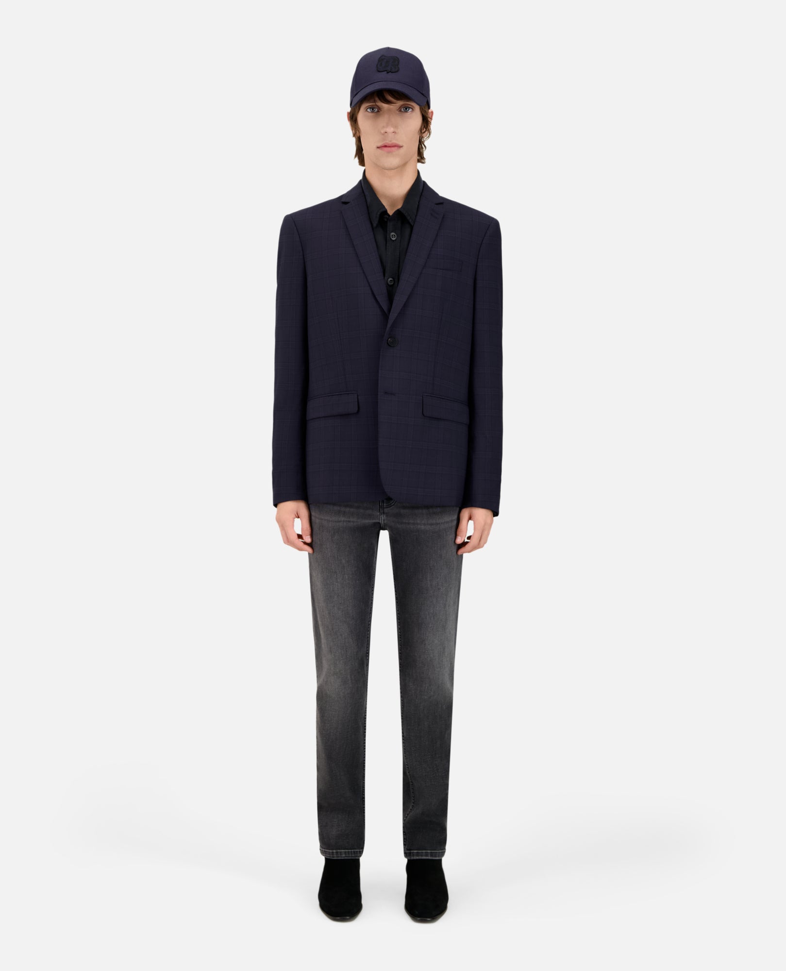 Prince Of Wales Wool Suit Jacket | Men | Navy Blue