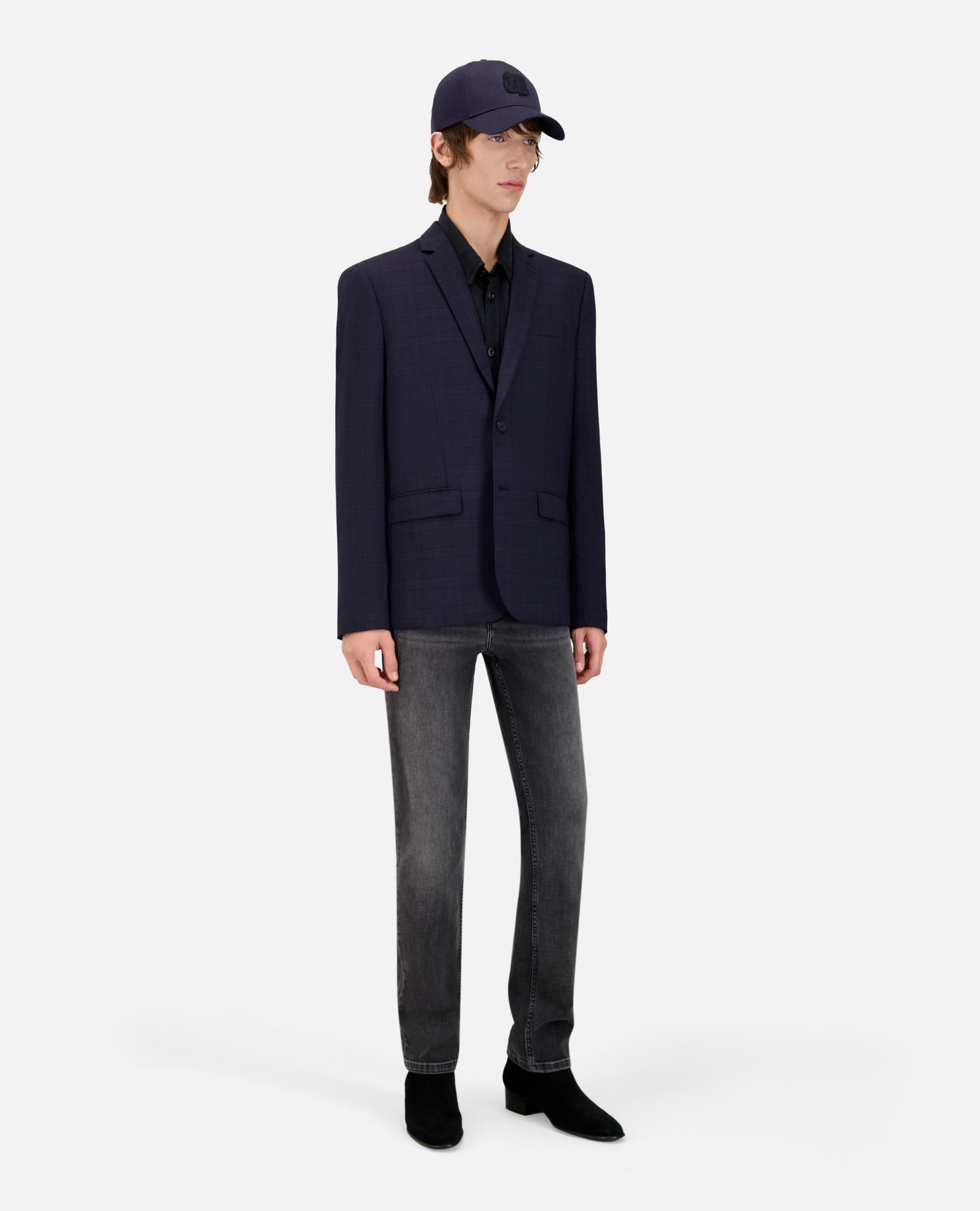 Prince Of Wales Wool Suit Jacket | Men | Navy Blue