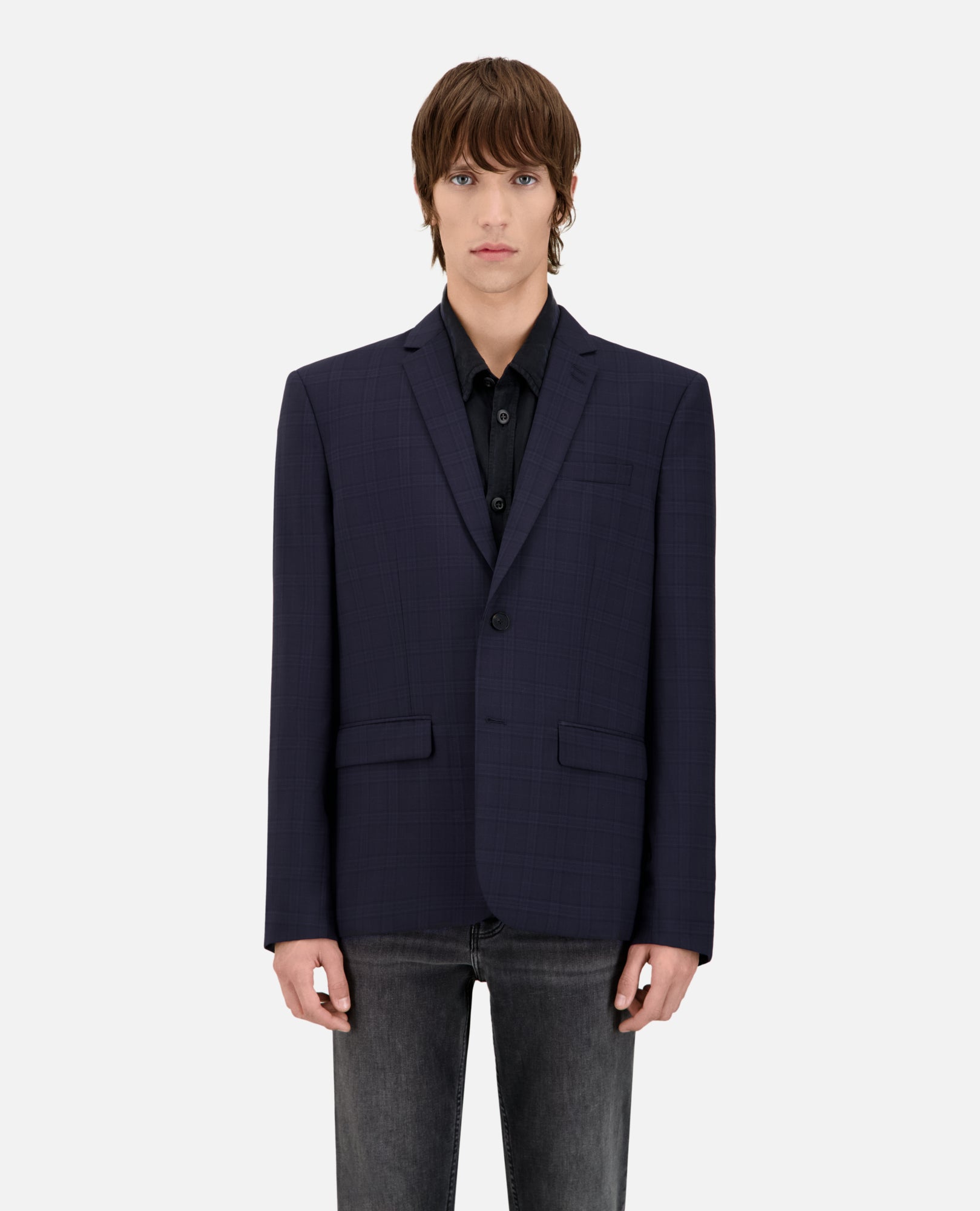 Prince Of Wales Wool Suit Jacket | Men | Navy Blue