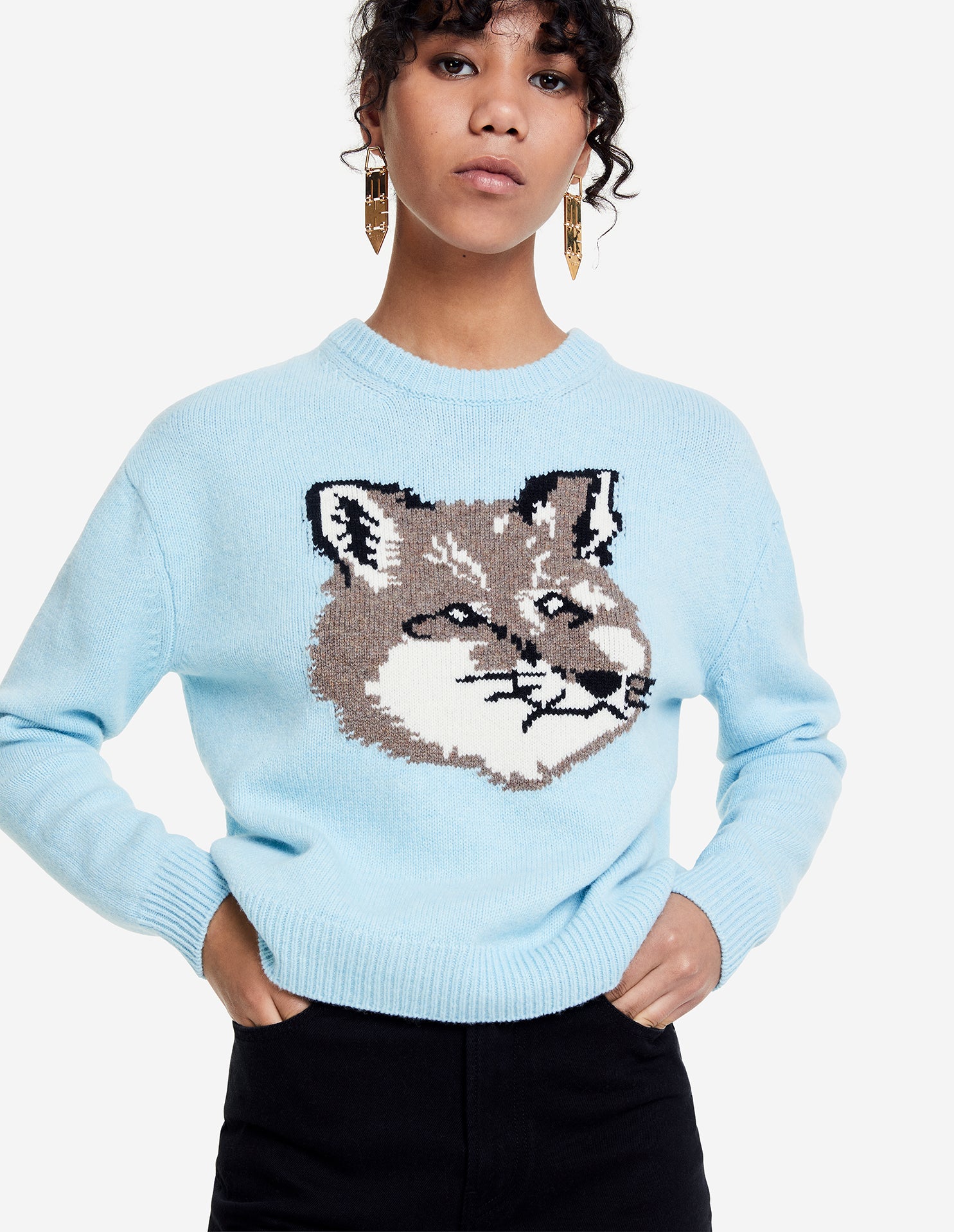 Womens | Big Fox Head Pullover | Aqua