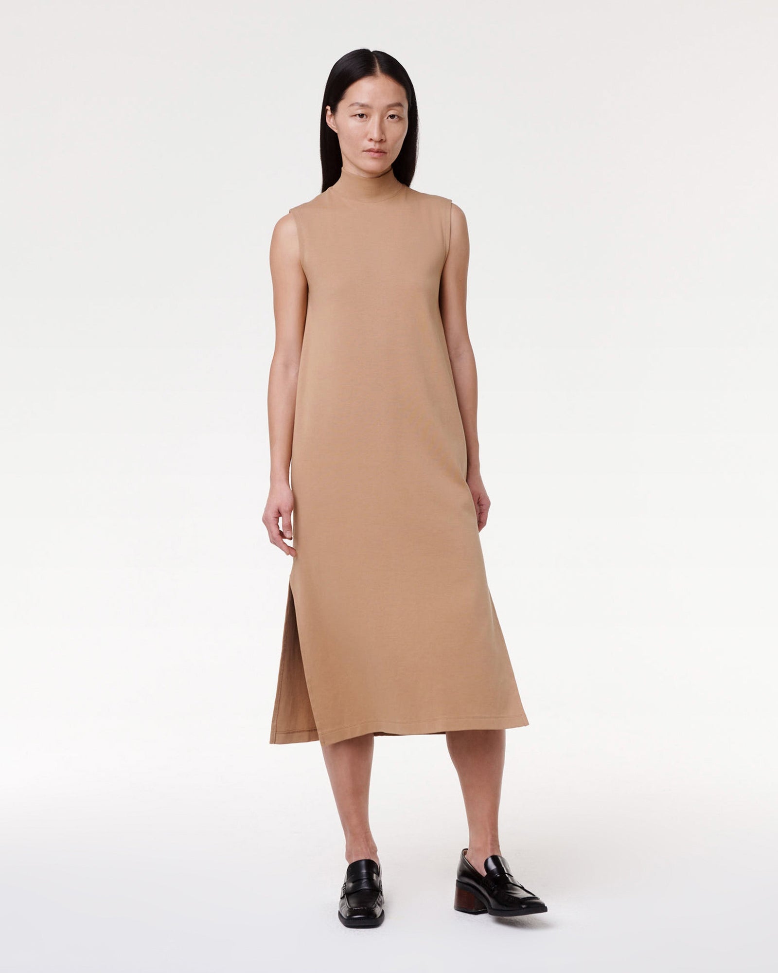 Another Tomorrow Luxe Seamed Dress in Hazelnut – Cotton Women's Dress