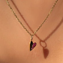 Folded Heart Charm with Ruby styled on a Adjustable Diamond Cut Cable Chain
