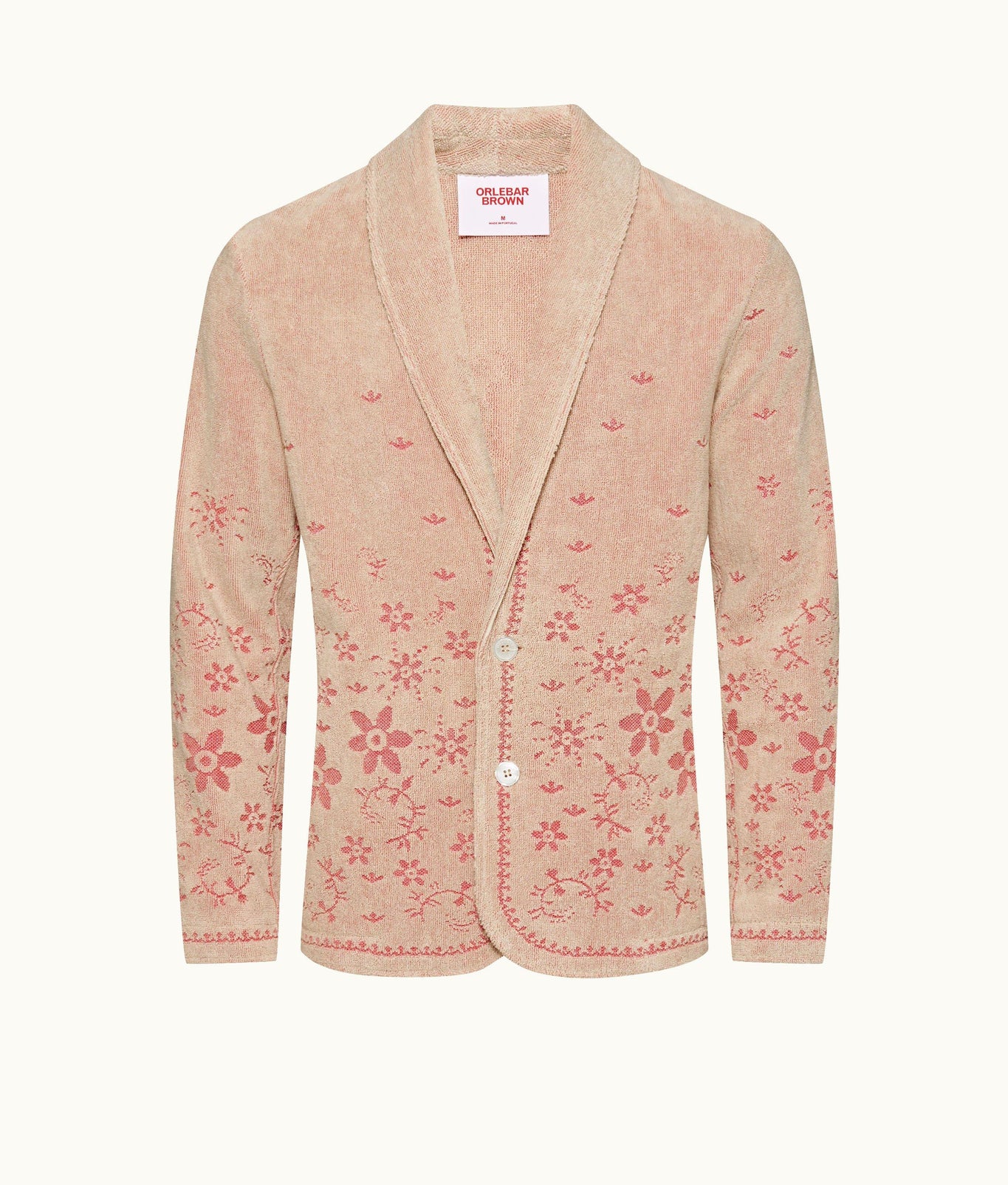 Hallburg Relaxed Fit Two-Button Floral Jacquard Towelling Blazer | White Sand