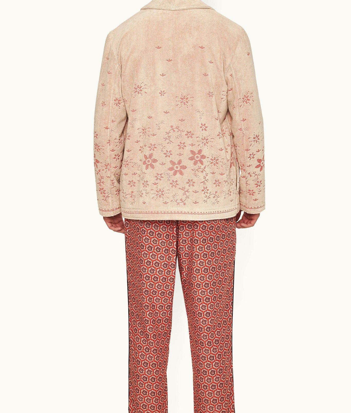 Hallburg Relaxed Fit Two-Button Floral Jacquard Towelling Blazer | White Sand