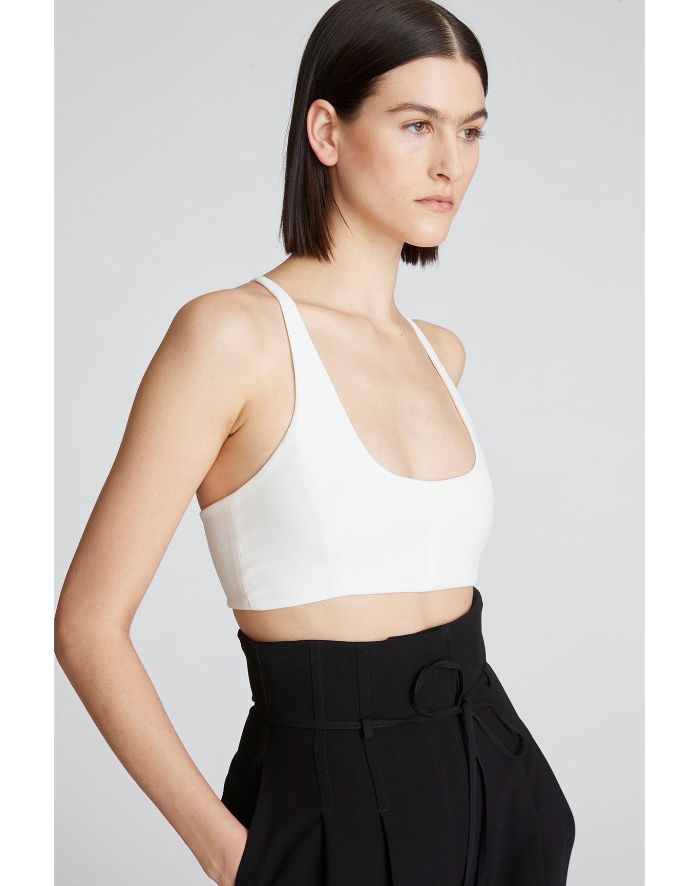 Halston | Gwen Crepe Scoop Neck Bralette | Chalk