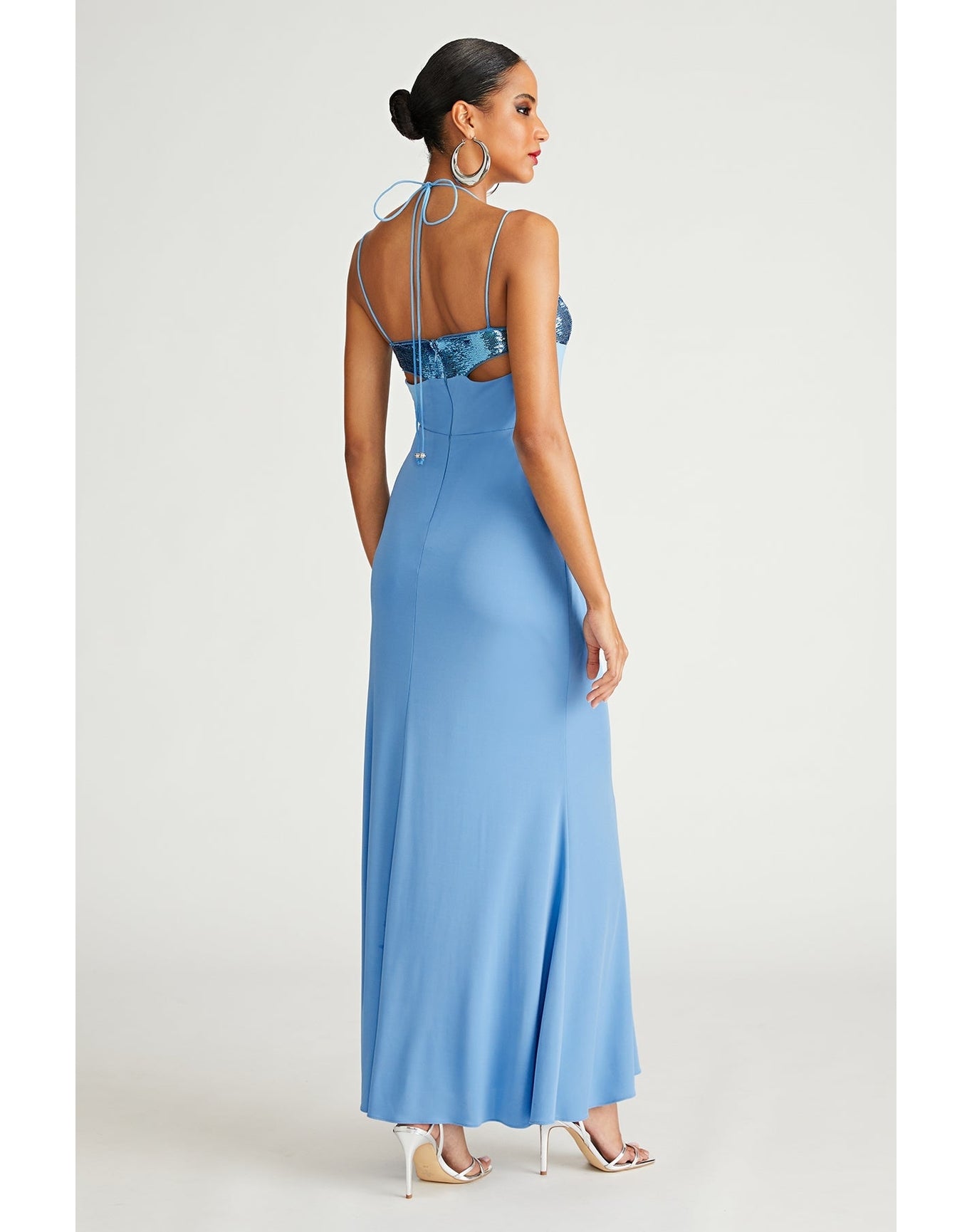 Halston | Kasen Gown In Jersey & Sequin | Tranquil Blue