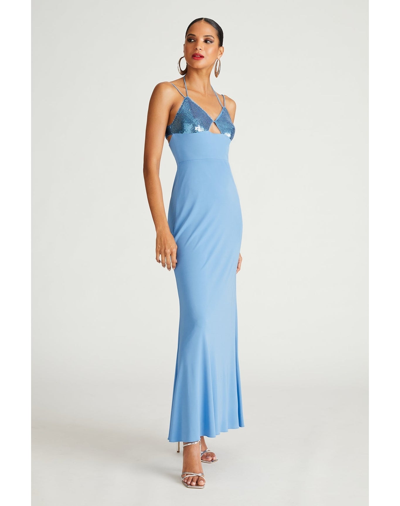 Halston | Kasen Gown In Jersey & Sequin | Tranquil Blue