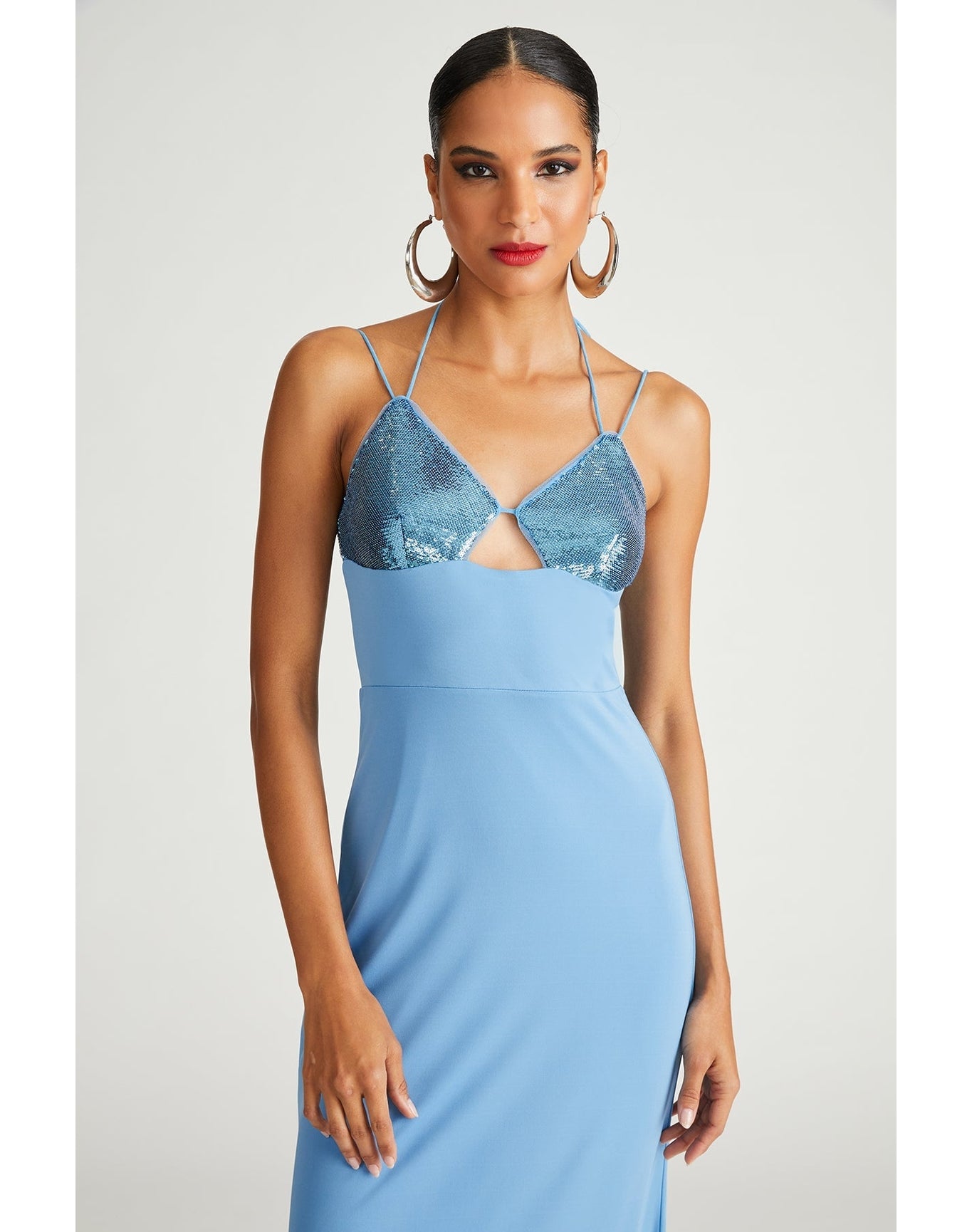 Halston | Kasen Gown In Jersey & Sequin | Tranquil Blue