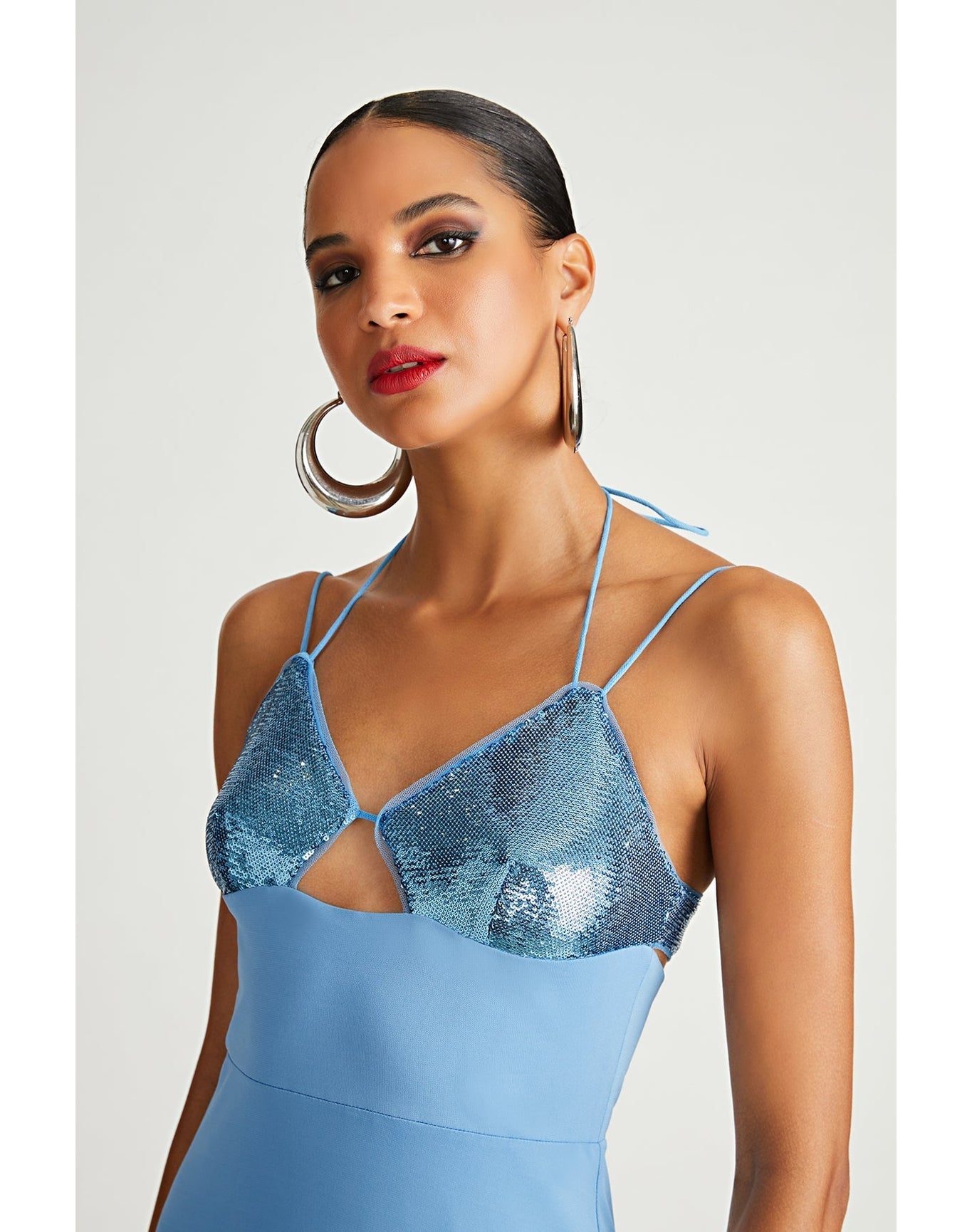 Halston | Kasen Gown In Jersey & Sequin | Tranquil Blue