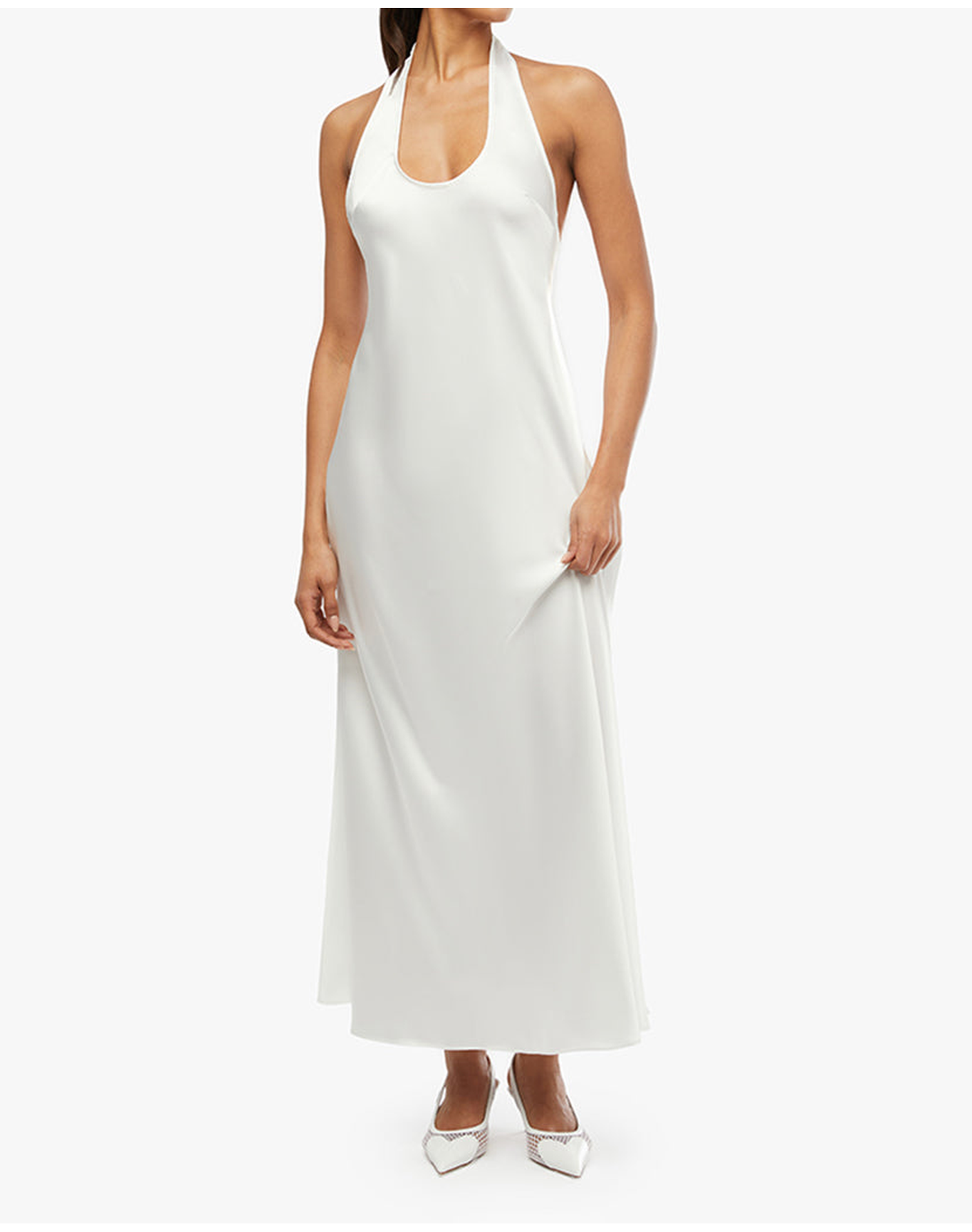 Halter Scoop Midi Dress | White