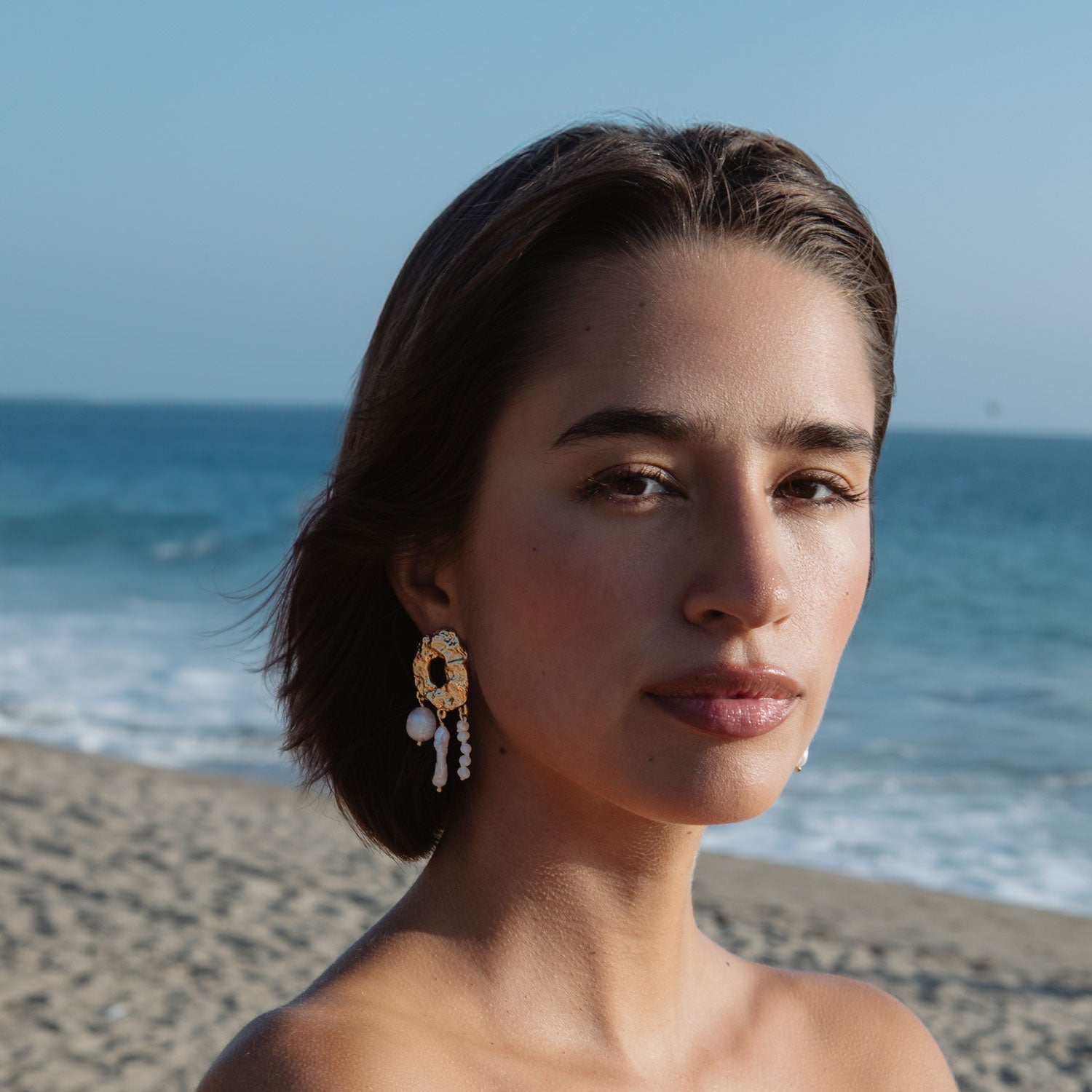 Silvia Pearl Earrings | Freshwater Pearl | 14K Gold Plated Brass