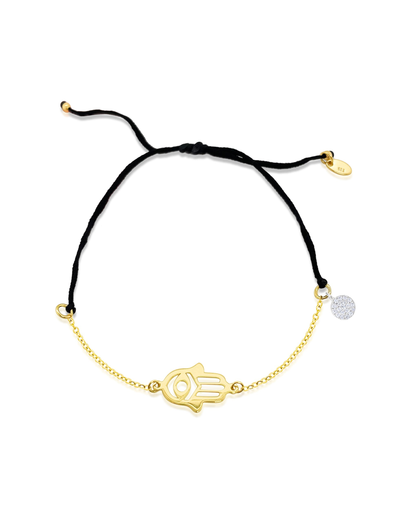 Hamsa Black Parachute Chord Bracelet | 14kt Yellow Gold