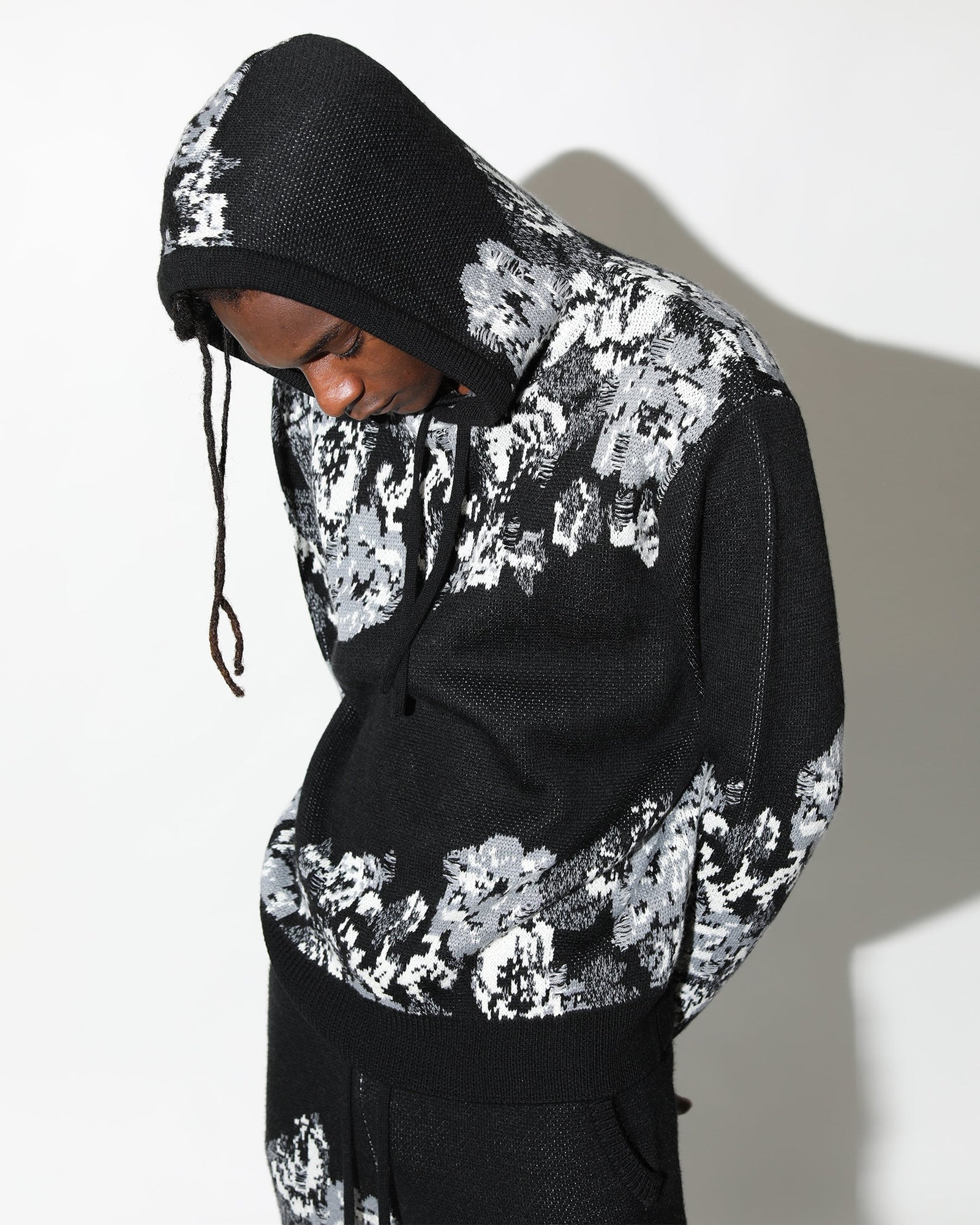 Hanging Floral Distressed Hoodie Sweater-Mens-Twenty