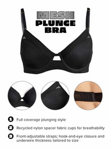 Lined Mesh Plunge Bra | Black
