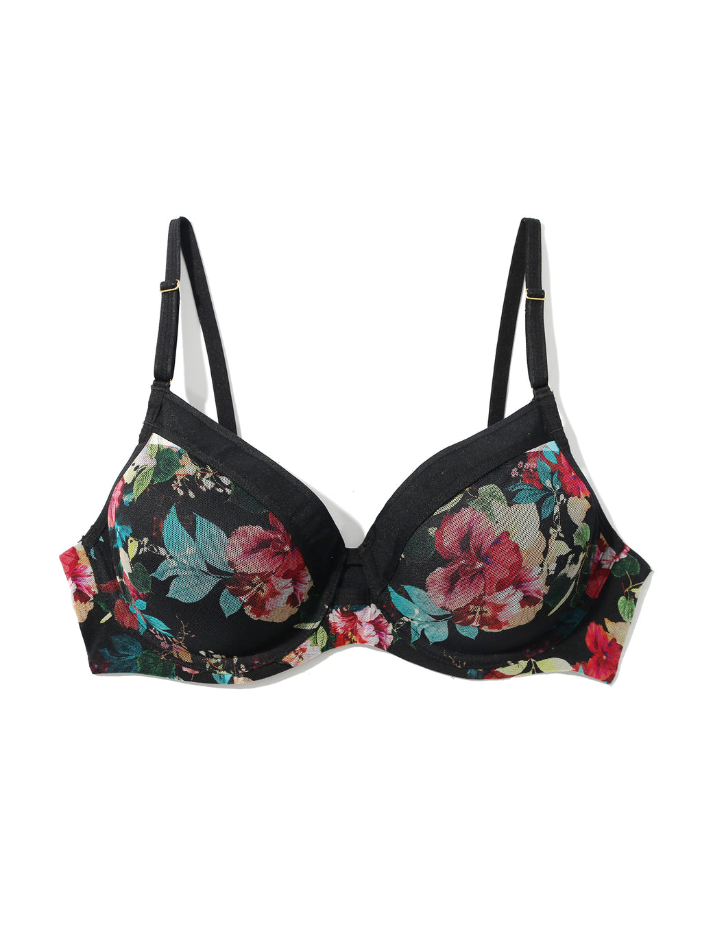 Lined Mesh Plunge Bra | Botanic Romantic (Black)