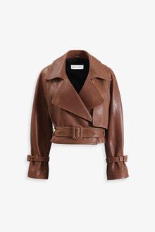 Nour Hammour Hatti Cropped Leather Jacket Vintage Camel - Silhouette