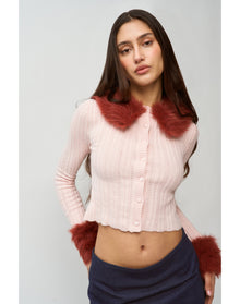 Heart Pointelle Knit Cardigan | Baby Pink