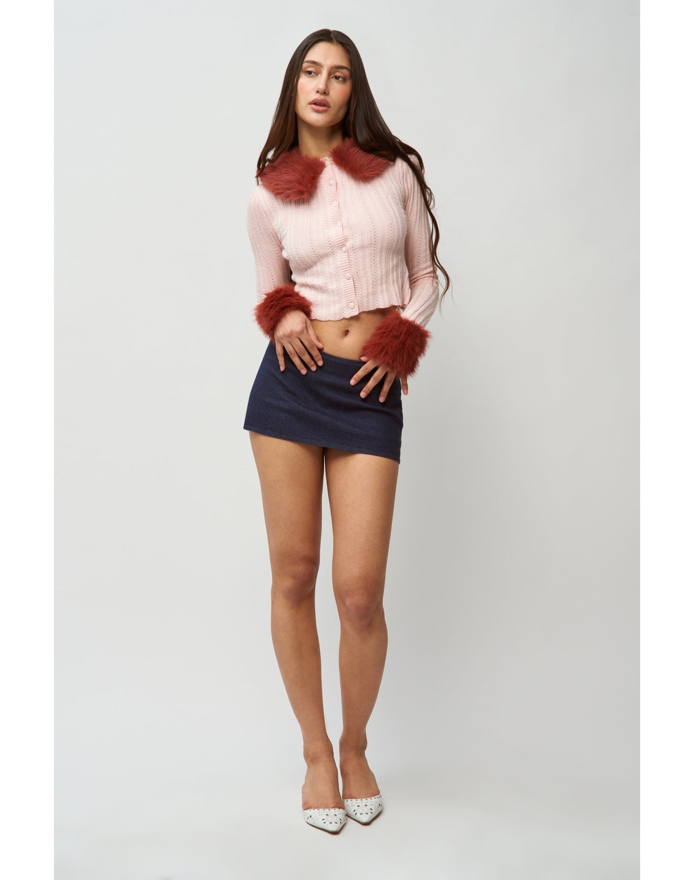 Heart Pointelle Knit Cardigan | Baby Pink