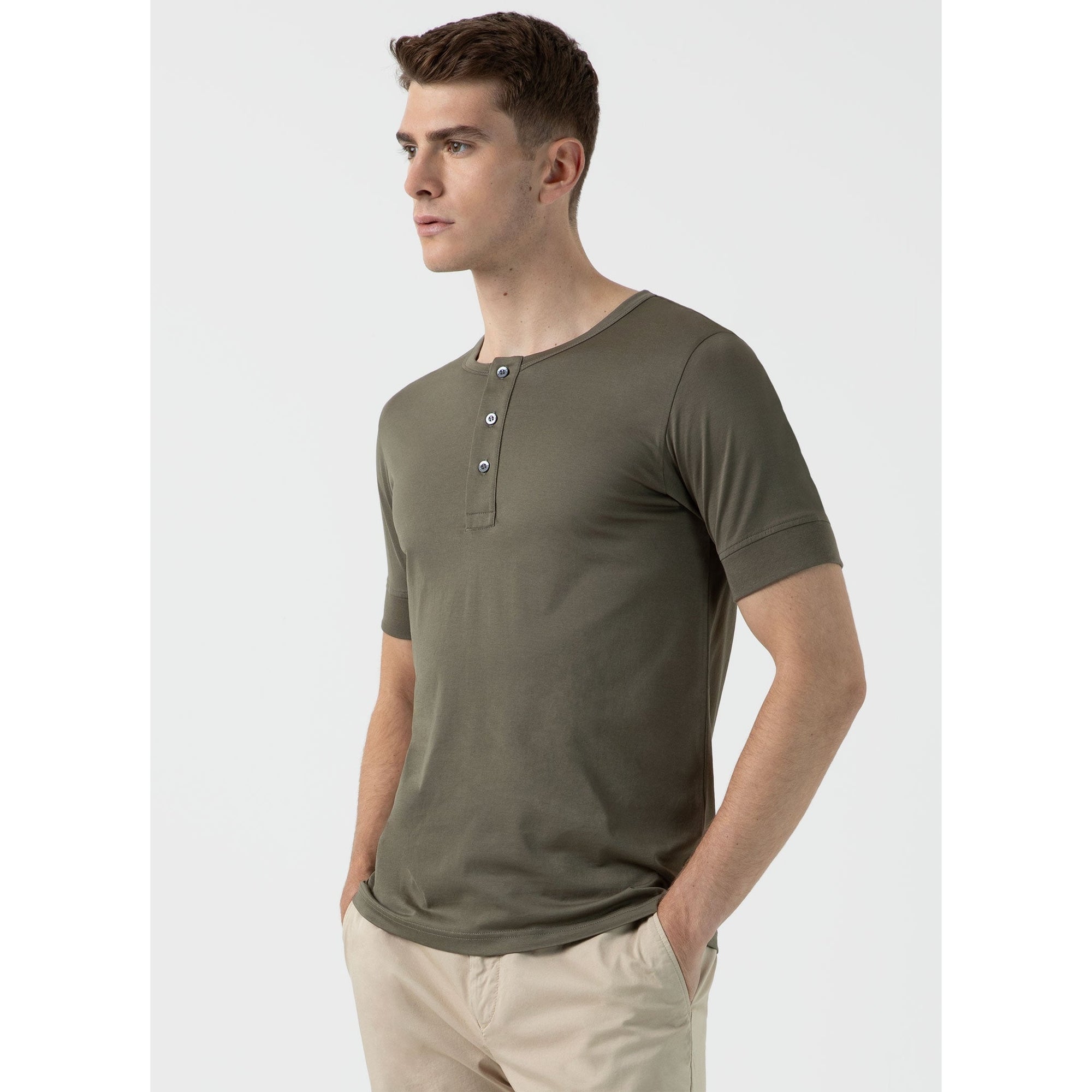 Henley T-shirt | Men | Khaki