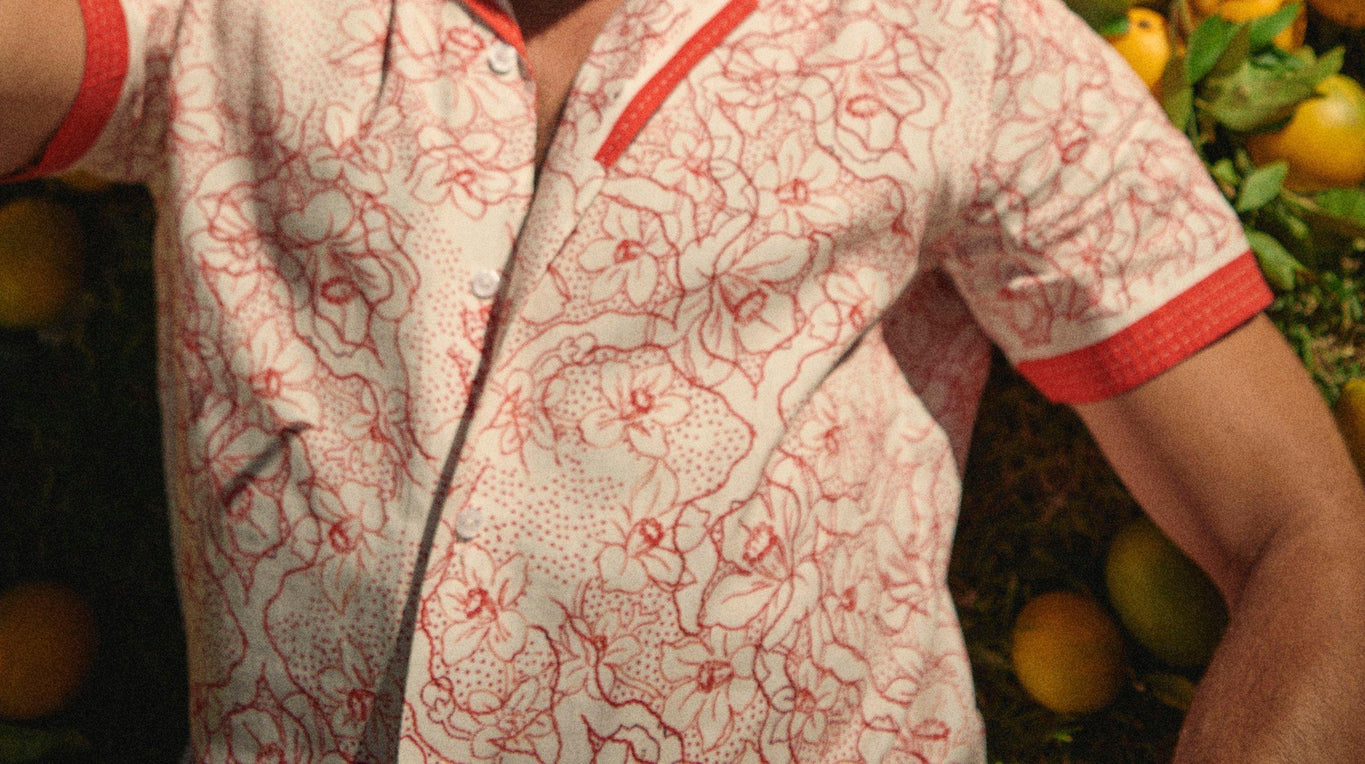 Hibbert Floral Nouveau Print Classic Fit Capri Collar Shirt | Summer Red/White Sand