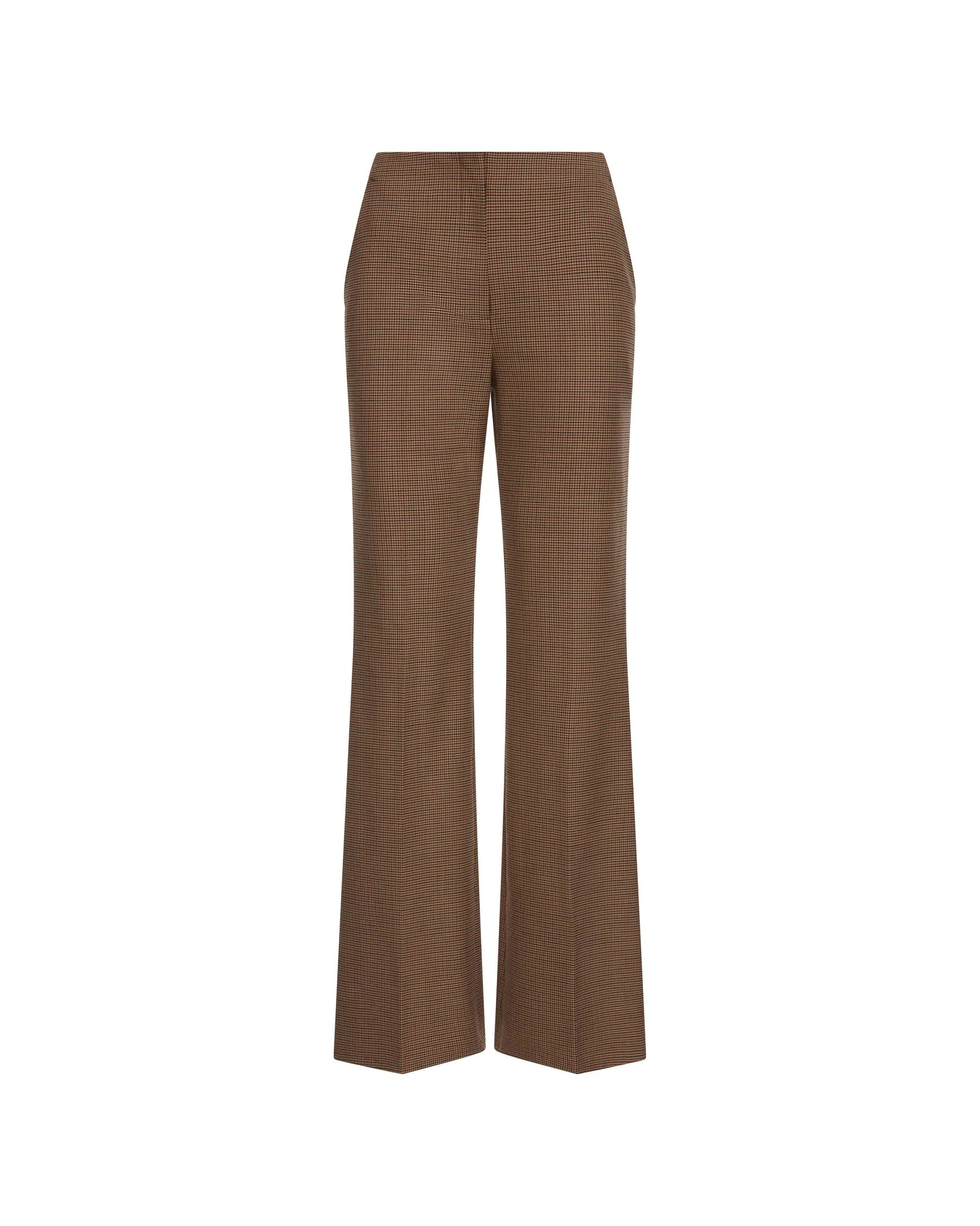 High-Waisted Flare Trouser in Stretch Wool | Brown Houndstooth