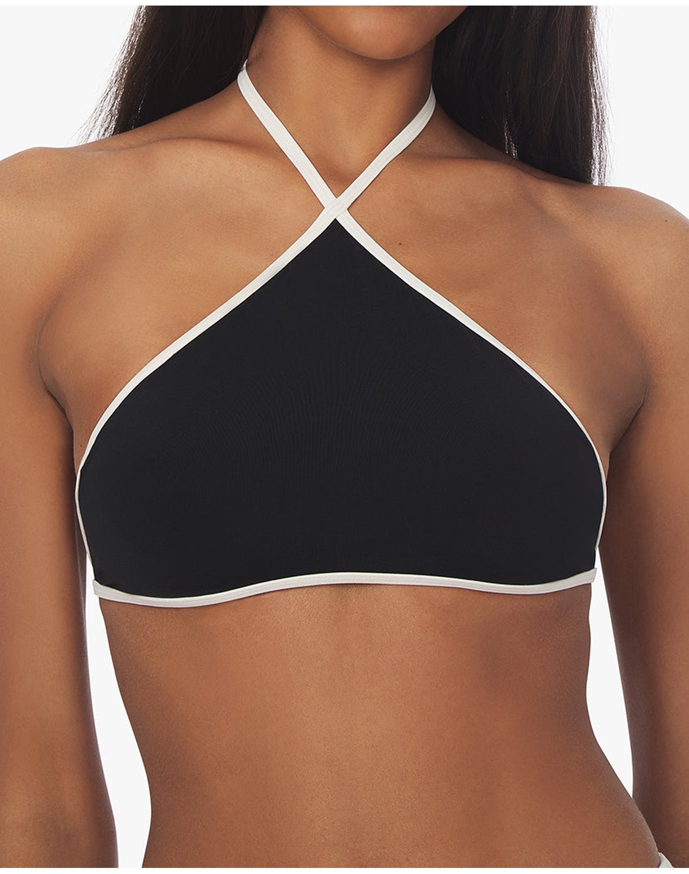 High Neck Halter Bikini Top | Black Off White