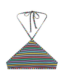 High Neck Halter Lurex Stripe Bikini Top | Black