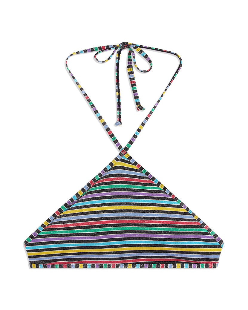 High Neck Halter Lurex Stripe Bikini Top | Black