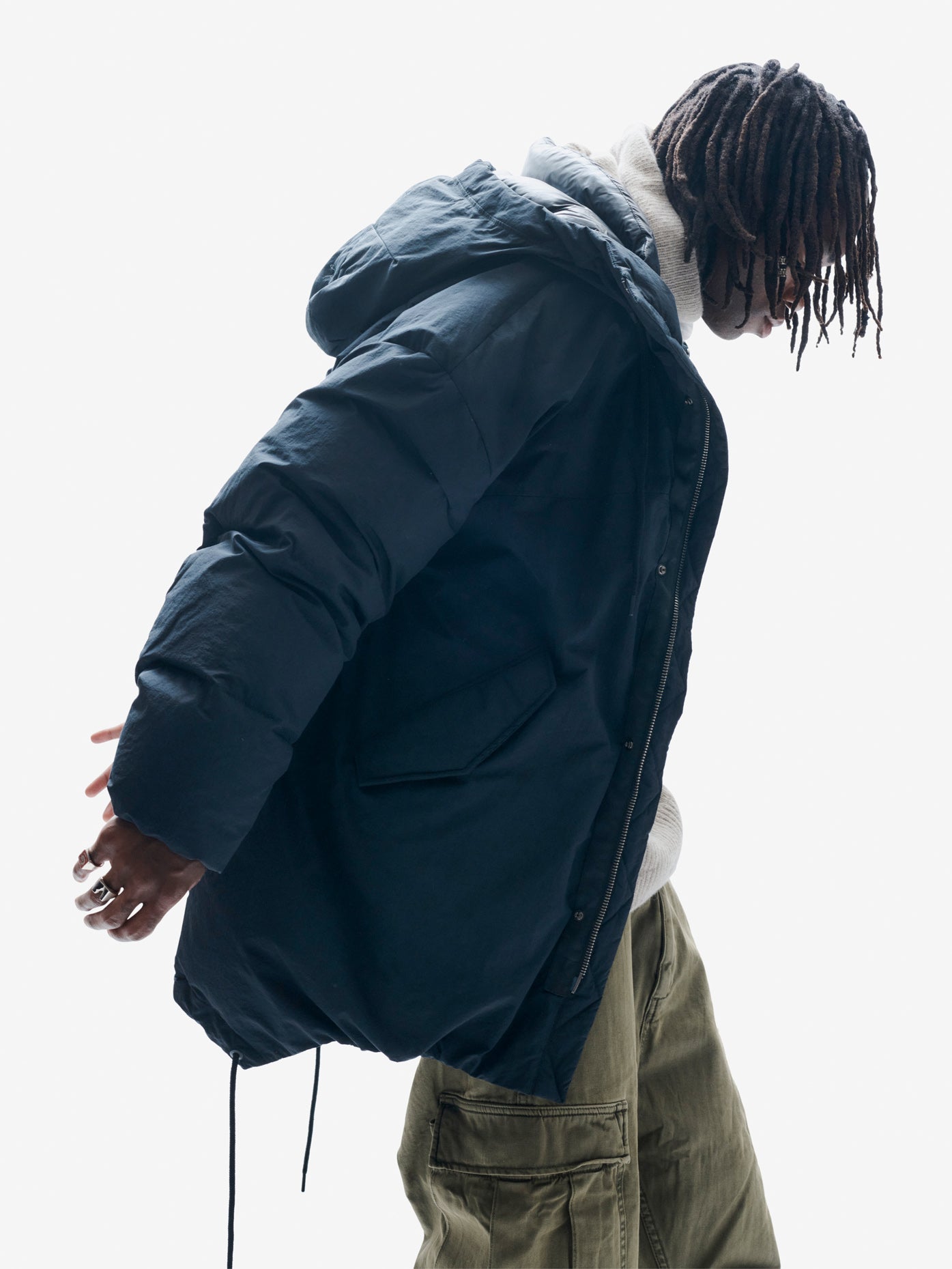 Man Long Down Parka - Black - side