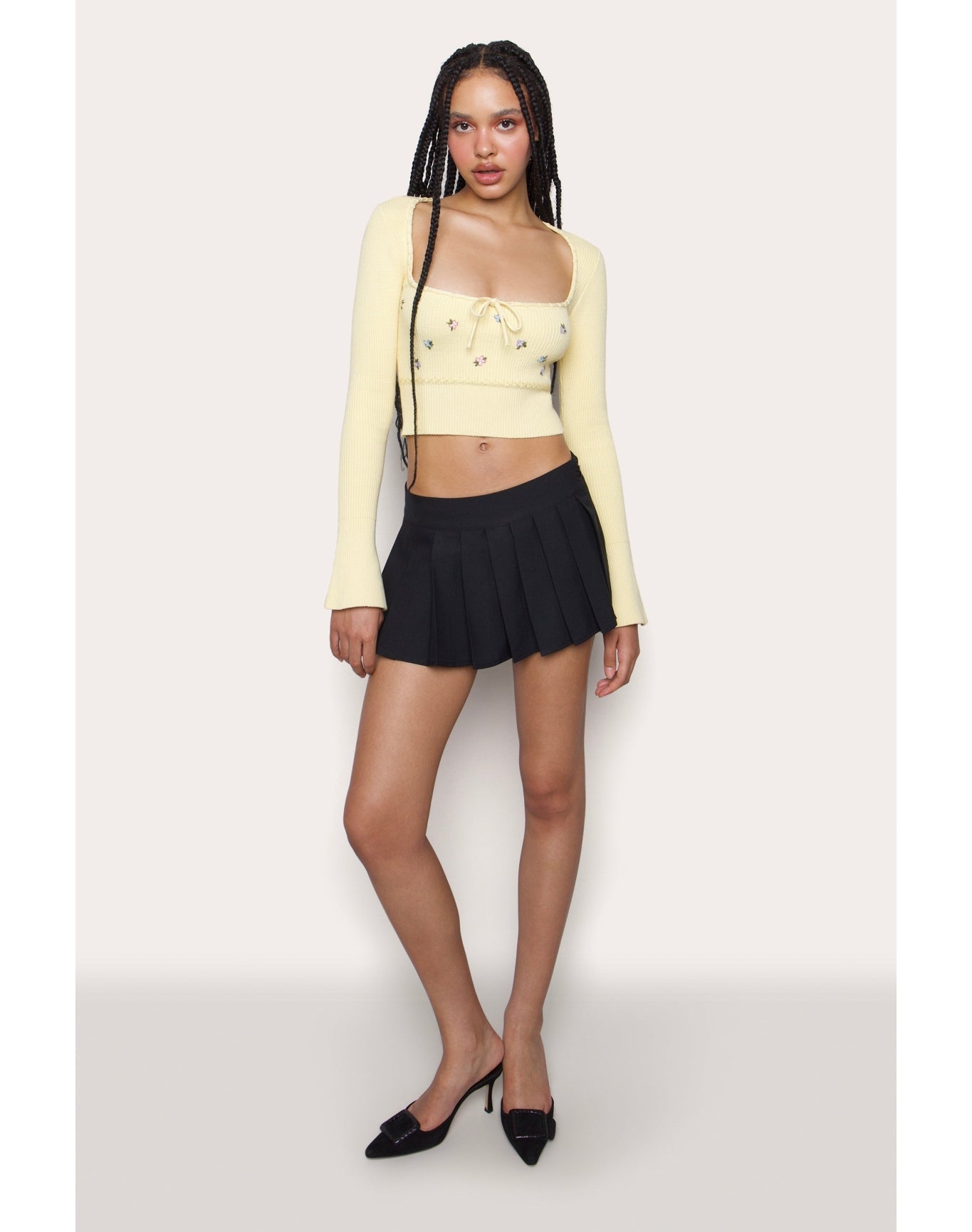 Home Sweet Home Waffle Sweater | Pale Yellow