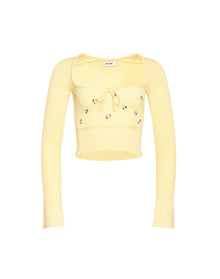 Home Sweet Home Waffle Sweater | Pale Yellow