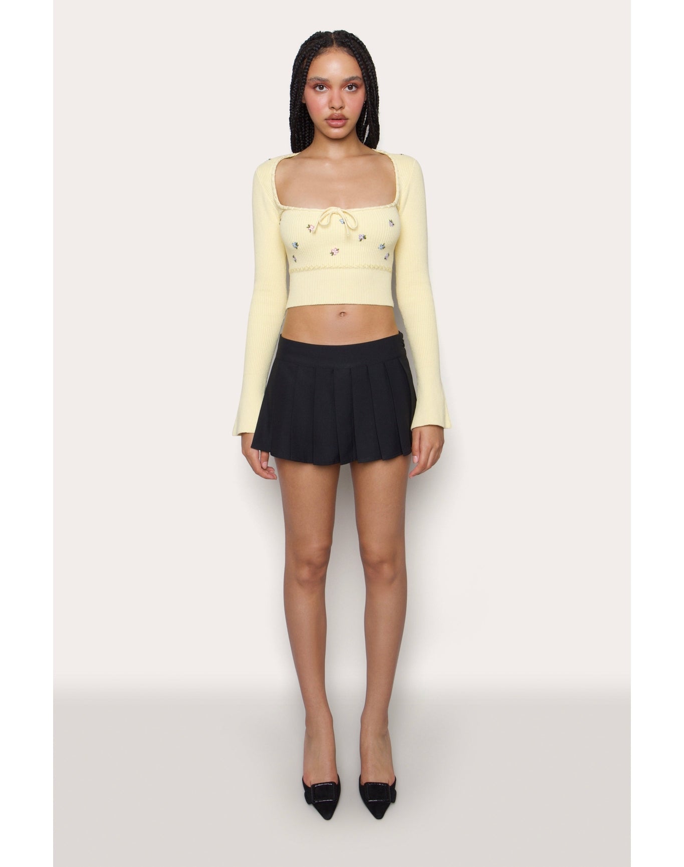 Home Sweet Home Waffle Sweater | Pale Yellow