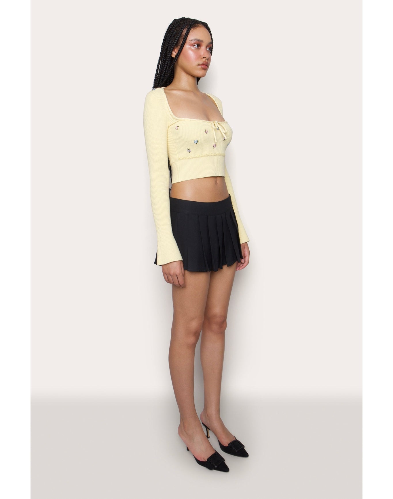 Home Sweet Home Waffle Sweater | Pale Yellow