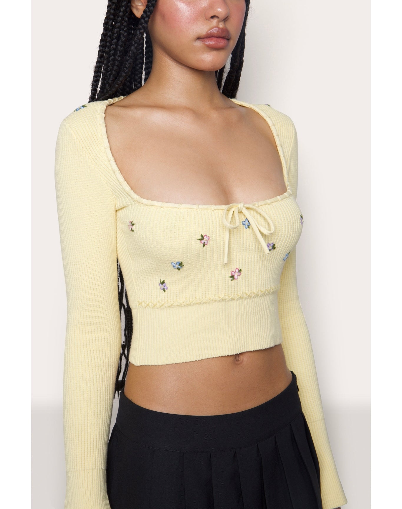 Home Sweet Home Waffle Sweater | Pale Yellow