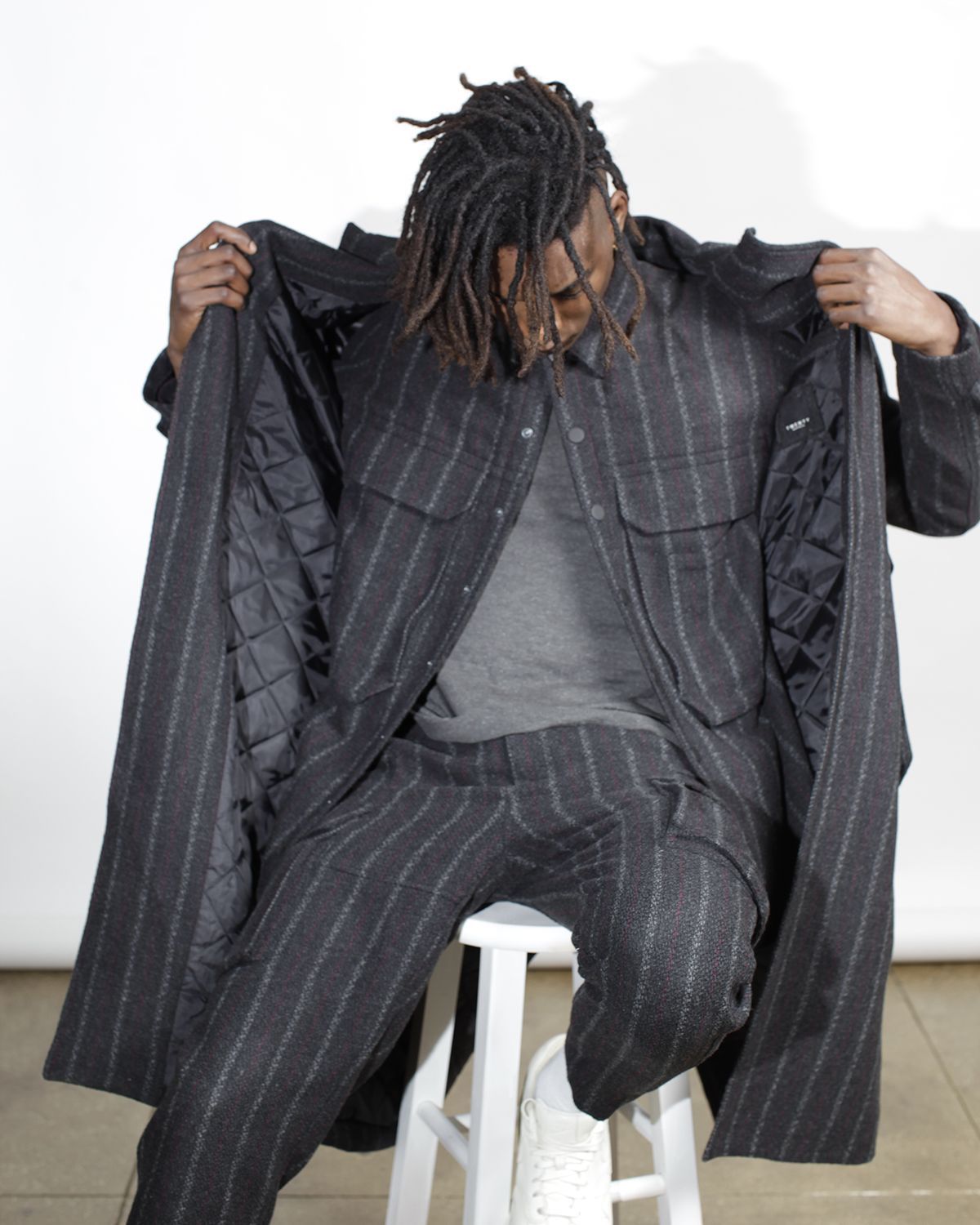 Honore Chalk Stripe Woven Overcoat (FINAL SALE)-MENS-Twenty