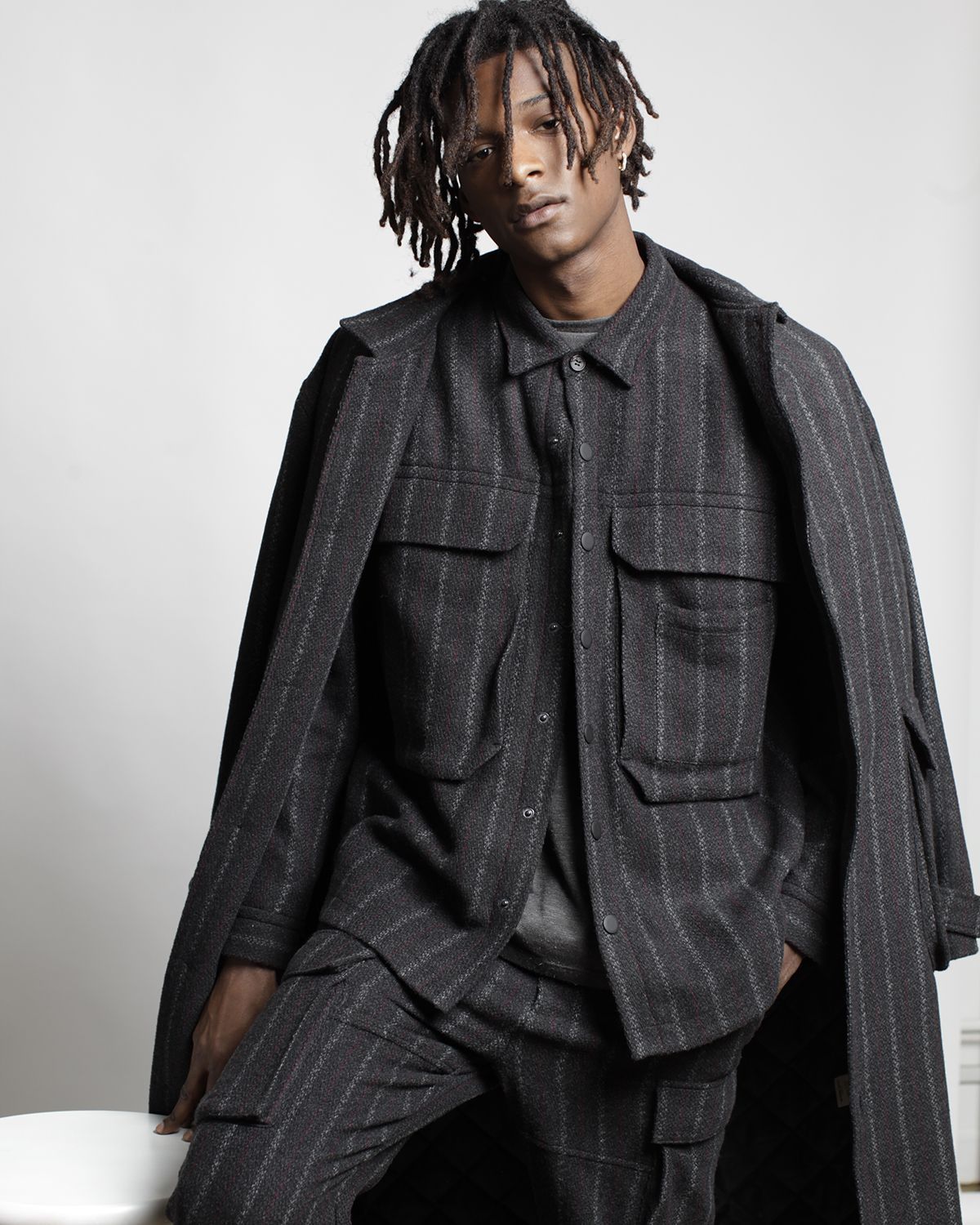 Honore Chalk Stripe Woven Overcoat (FINAL SALE)-MENS-Twenty